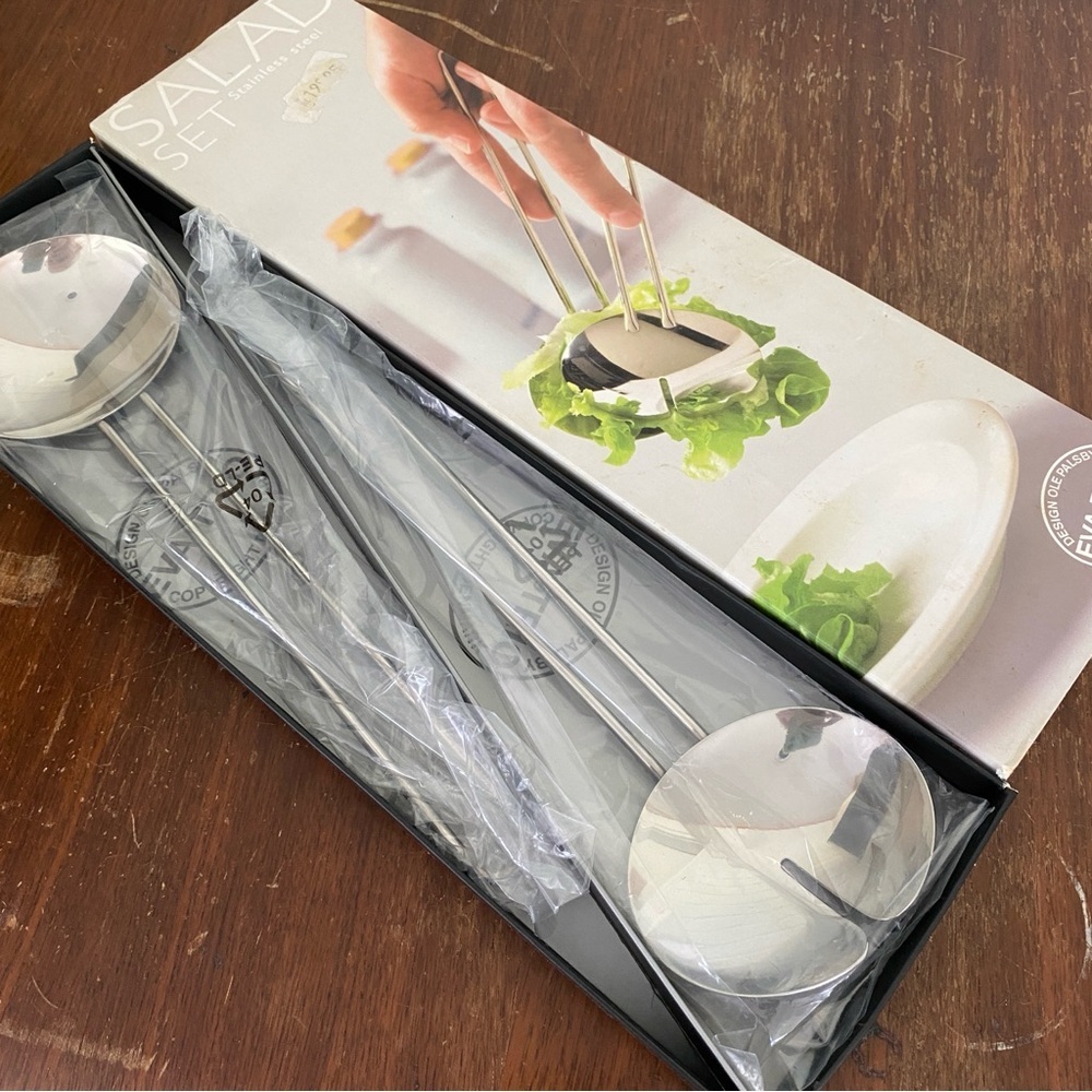 Danish Stainless Steel Salad Set EVA-TRIO Designed By Ole Palsy New In Box - Picture 2 of 6
